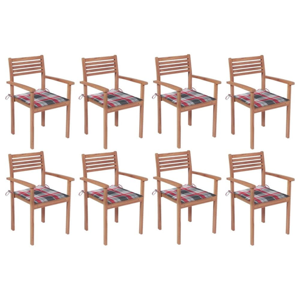 Vidaxl Stohovateľné záhradné stoličky s podložkami 8 ks tíkový masív
